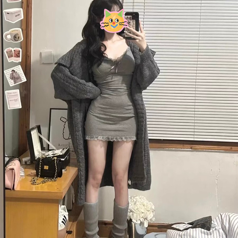 秋冬季搭配一整套纯欲风高级感气质辣妹毛衣外套吊带裙两件套装女,淘宝优惠券,粉丝福利购,淘宝优惠卷