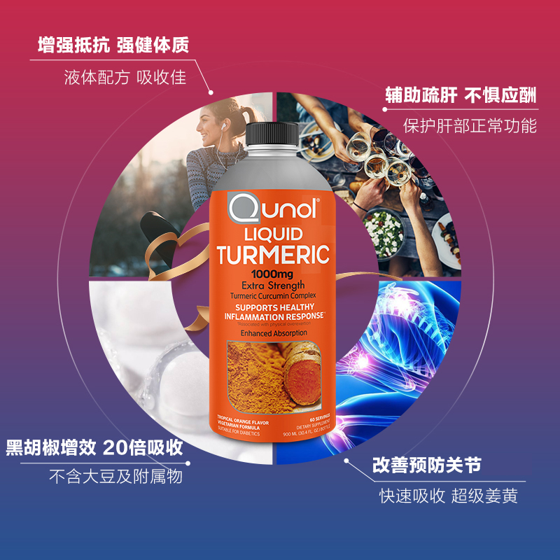 Qunol酋诺 900ml高含量液体姜黄素 美国原装进口疏肝护关节增抵抗 - 图0