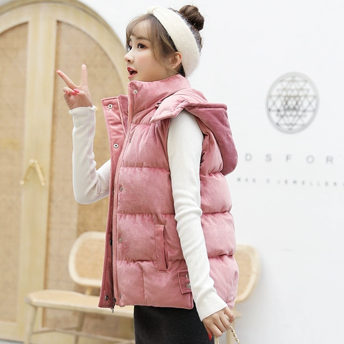 Бархатный короткий демисезонный жилет с капюшоном, пуховик с пухом без рукавов, куртка