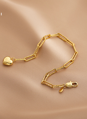 花迹爱心手链女韩国时尚设计感复古心形手镯个性链条简约百搭手饰