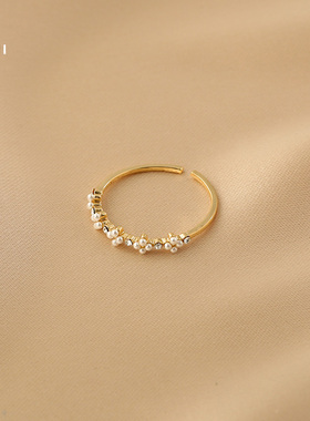 花迹锆石时尚个性珍珠戒指女轻奢