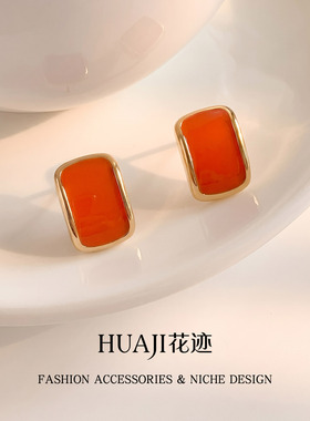 花迹美拉德复古金色方形耳钉