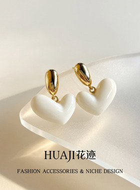 花迹珐琅爱心999银针轻奢耳环