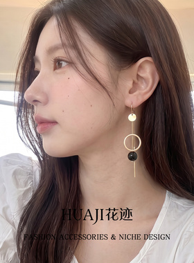 时尚新款潮圆圈黑色夸张流苏耳环