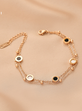 花迹黑白双层玫瑰金手链女轻奢气质简约贝壳手镯小众设计手饰