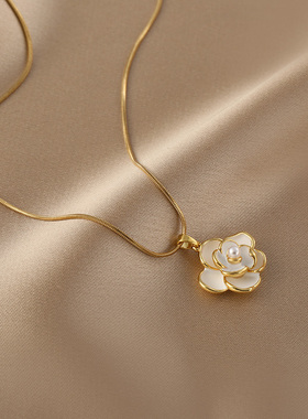 花迹山茶花项链女法式复古