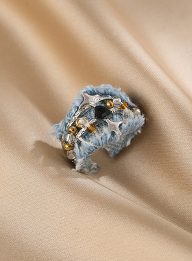 花迹牛仔布艺星芒戒指