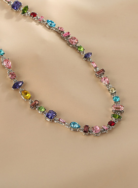 花迹彩色锆石项链女高级感