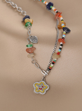 花迹彩色串珠项链女夏日