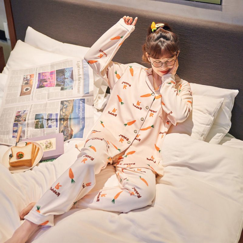 春秋季纯棉长袖2021新款ins风睡衣 可爱伴睡衣/家居服套装