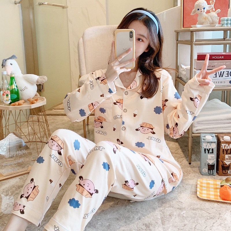 春秋长袖纯棉甜美可爱开衫睡衣 可爱伴睡衣/家居服套装