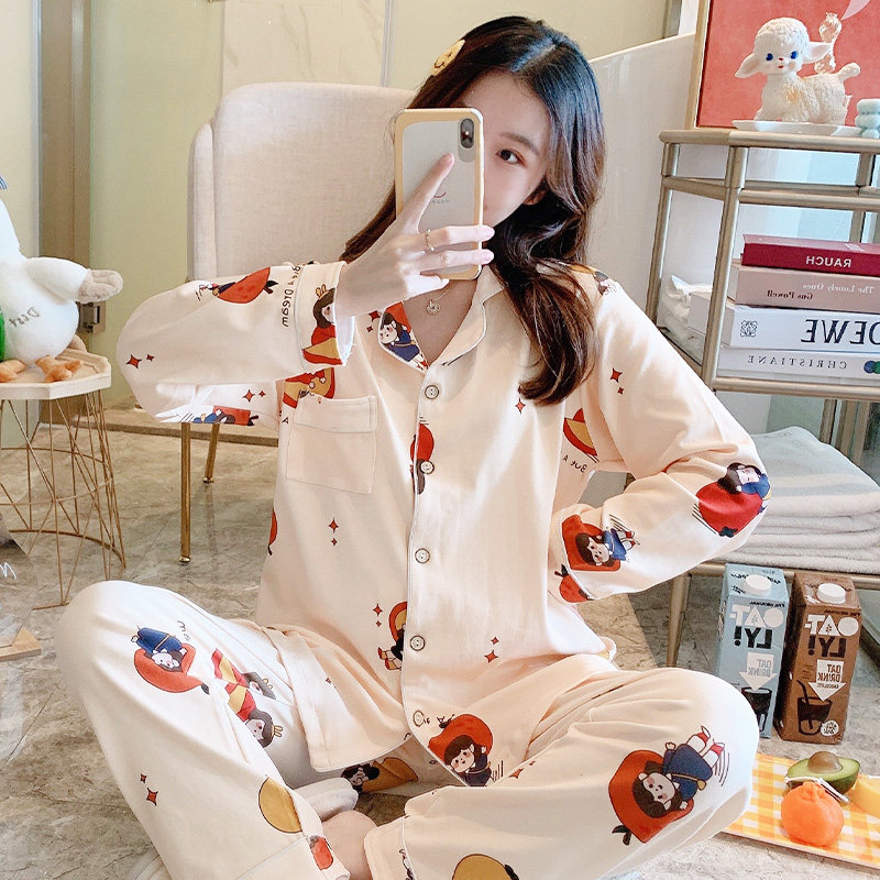 春秋长袖纯棉甜美可爱开衫睡衣 可爱伴睡衣/家居服套装