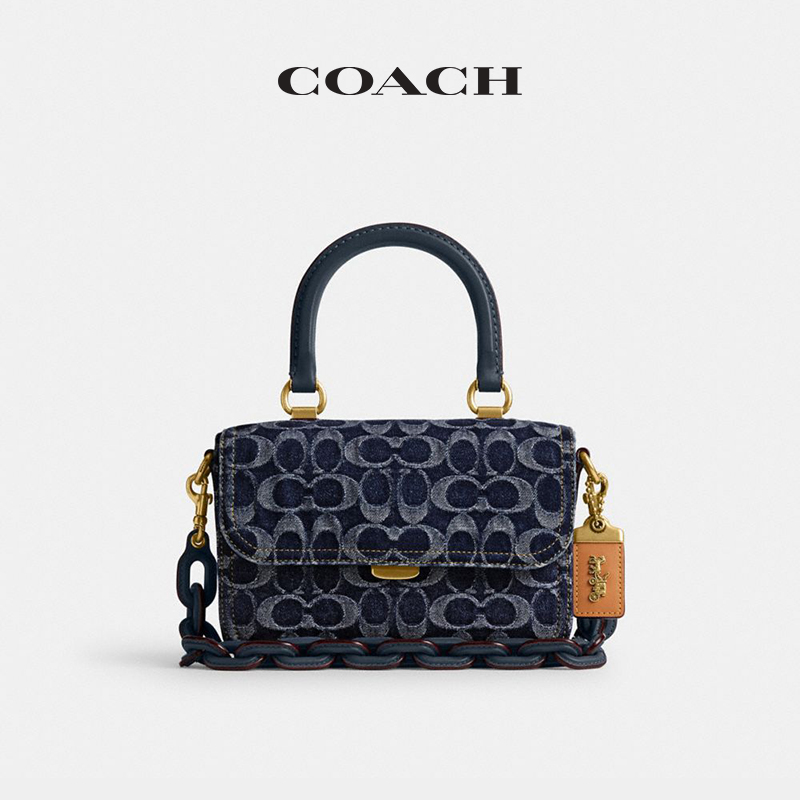 【新品】COACH/蔻驰女士经典标志牛仔丹宁ROGUE顶部手柄手袋 - 图1