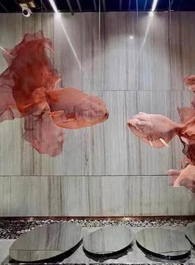 定制镂空鲸鱼雕塑售楼处商场展厅酒店不锈钢铁艺网格金鱼悬吊装饰