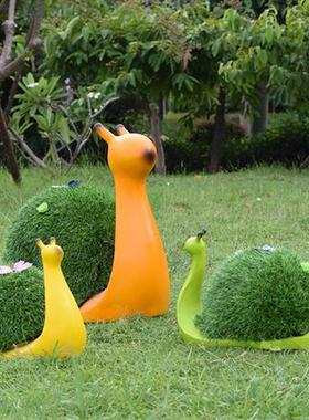 户外园林景观装饰摆件模拟动物卡通绿色植物蜗牛幼儿园公园玻璃纤