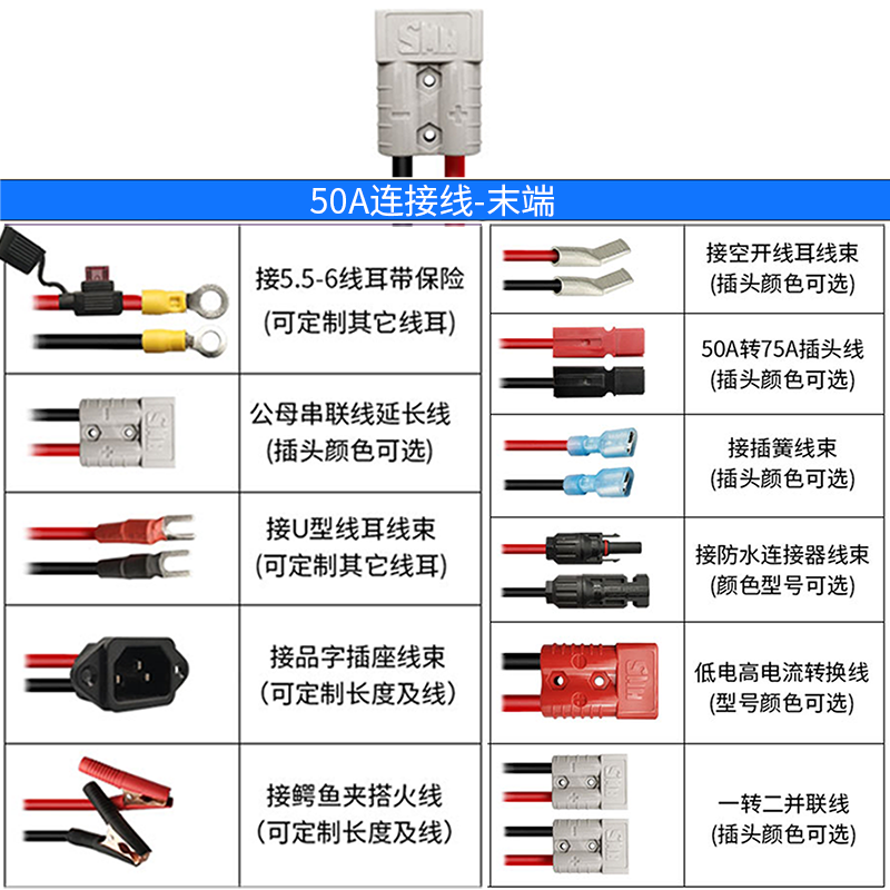 SMH 50A600V带保险连接线AWG特软 耐高温硅胶线 锂电池电源充电线 - 图0