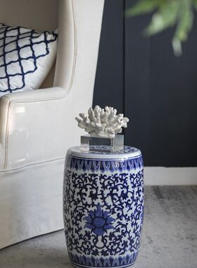 欧美式客厅复古青花陶瓷鼓凳摆件