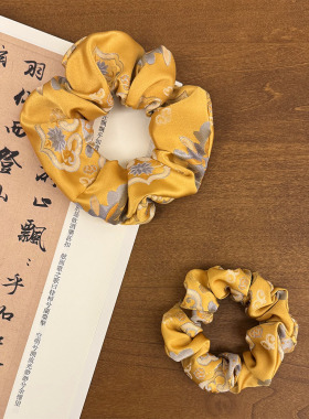 人丝织锦缎金黄宝相花大肠发圈古风旗袍配饰头绳皮筋盘发中国风式