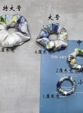 真丝22姆米桑蚕丝大肠发圈中国风头饰绳皮筋法式古典莫奈油画抽象