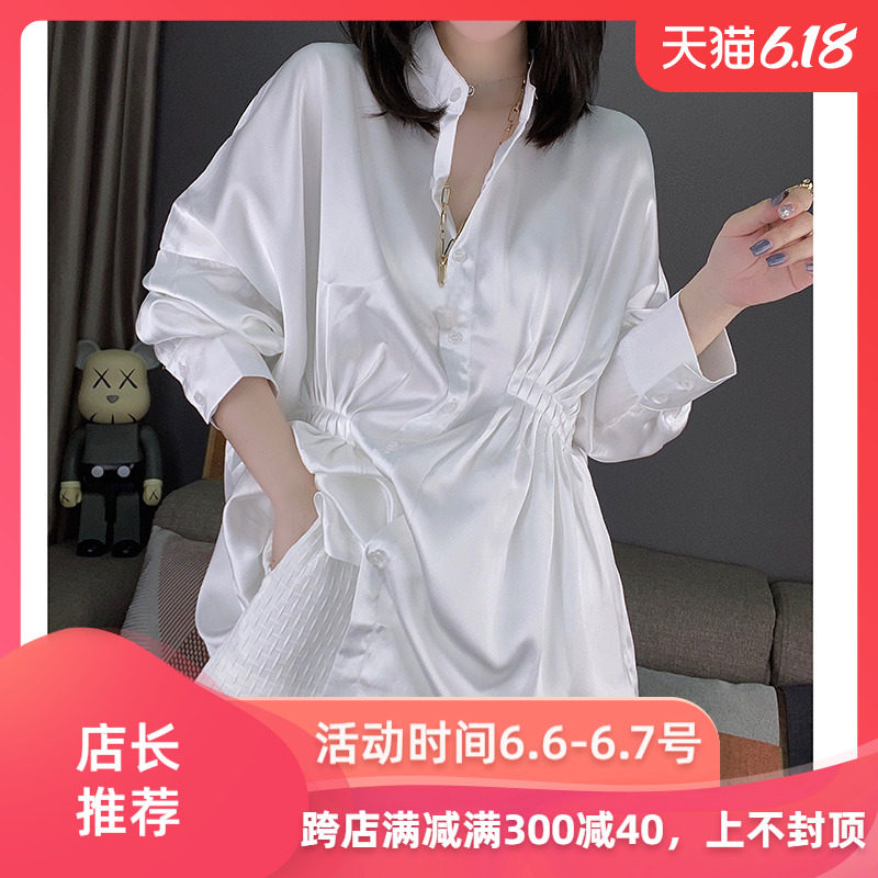 洋气设计感宽松白色中长款2020衬衫 蜜恒衬衫