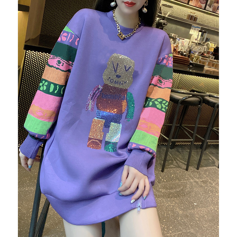 潮流减龄宽松小熊印花连衣裙卫衣裙 蜜恒连衣裙