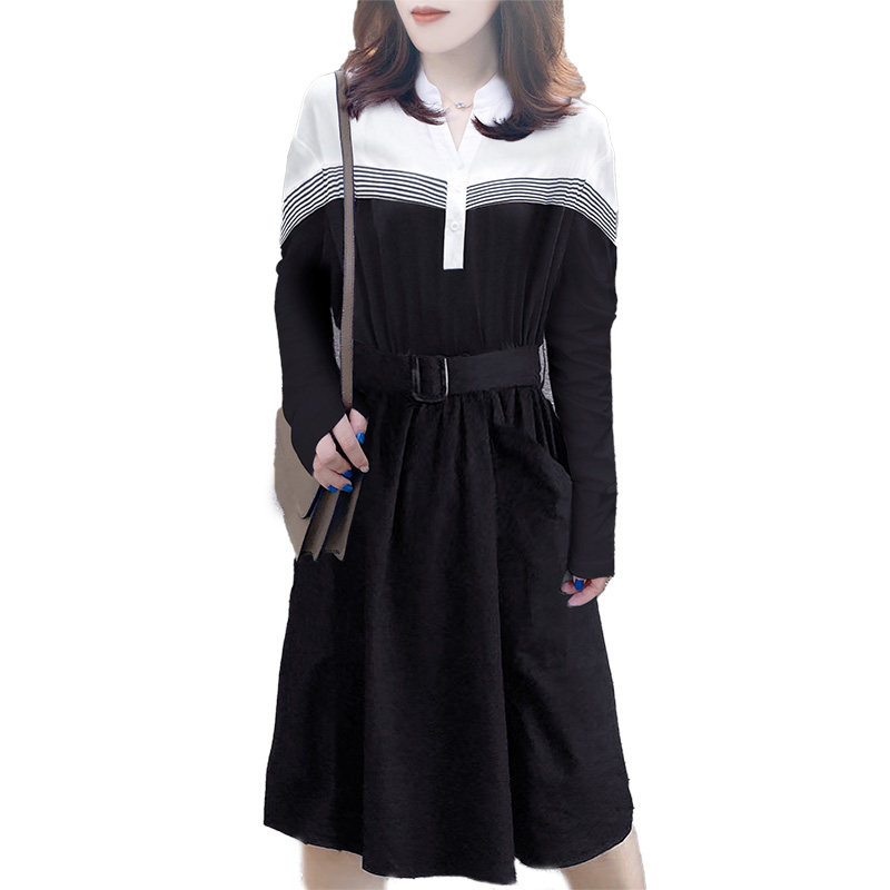 中长款黑色女神范显白显瘦连衣裙 蜜恒连衣裙