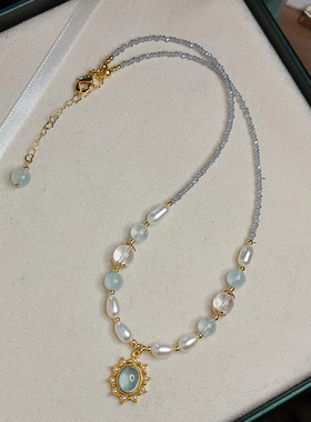 「鲛人语」海蓝宝色吊坠珍珠项链2025气质高级感精致锁骨链女颈链