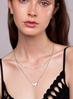 S925纯银锁骨链叠戴小仙女风ins风蝴蝶莫桑石项链女 项链10克左右