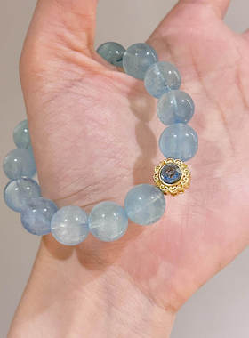 新款海蓝宝人造水晶手链女去水逆好运水晶手串高级感闺蜜天然