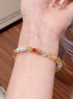 小红书同款黄发晶串珠手链女双层叠戴草莓晶白水晶天然水晶手串