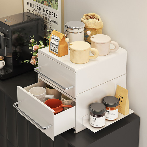 咖啡器具收纳防尘台面咖啡机置物架抽屉桌面杯架双层水吧台储物架 - 图3