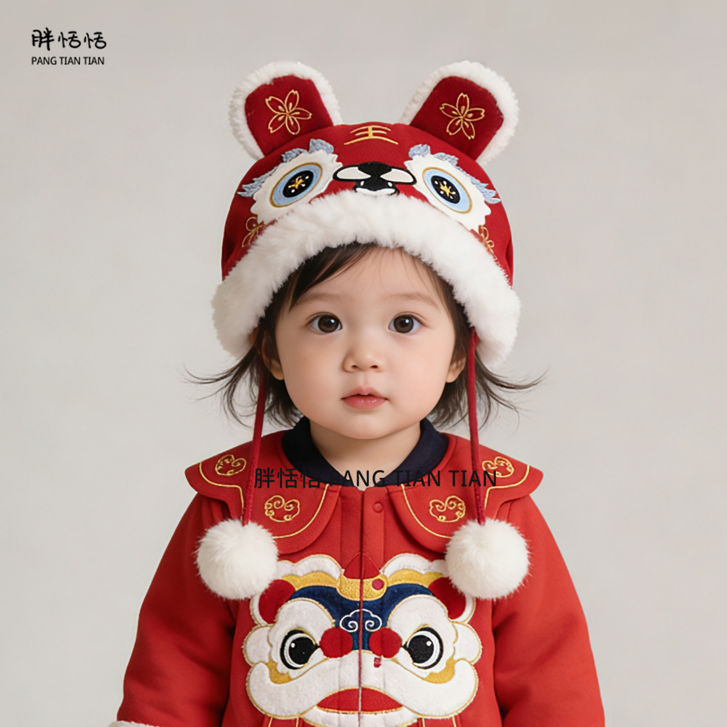 婴儿新年帽子冬季护耳加绒国潮虎头帽男女宝宝红色保暖防风套头帽,淘宝优惠券,粉丝福利购,淘宝优惠卷