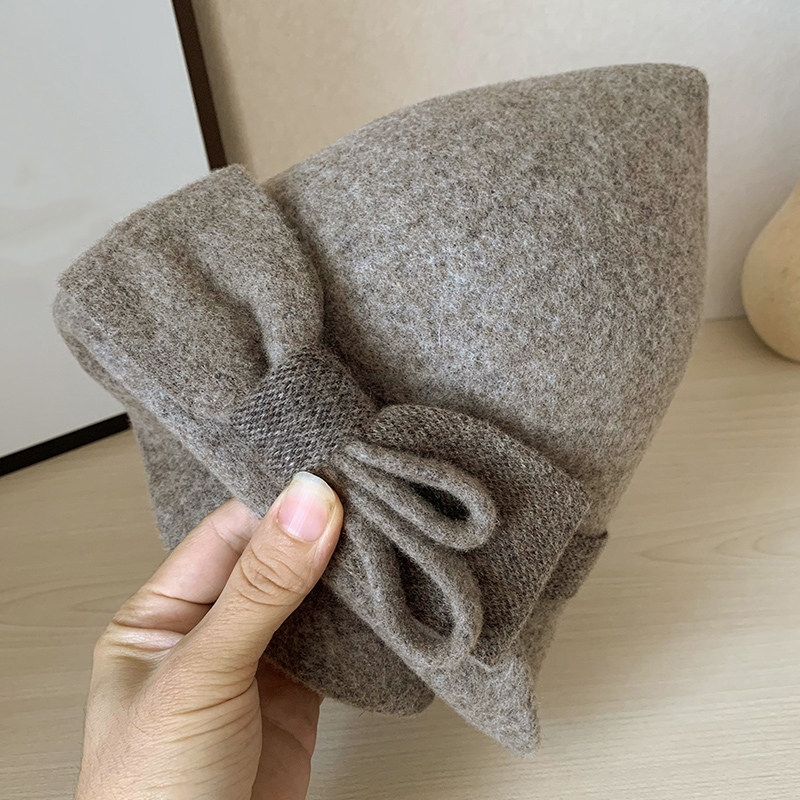 羊毛帽子女秋冬韩版优雅卷边蝴蝶结名媛礼帽妈妈英伦复古毛呢盆帽,淘宝优惠券,粉丝福利购,淘宝优惠卷