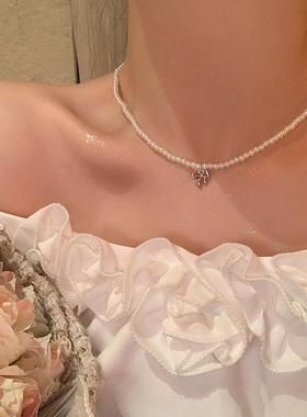 韩系温柔甜美双层叠戴蝴蝶结项链