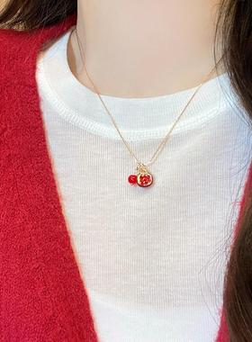 甜美气质红石榴吊坠项链