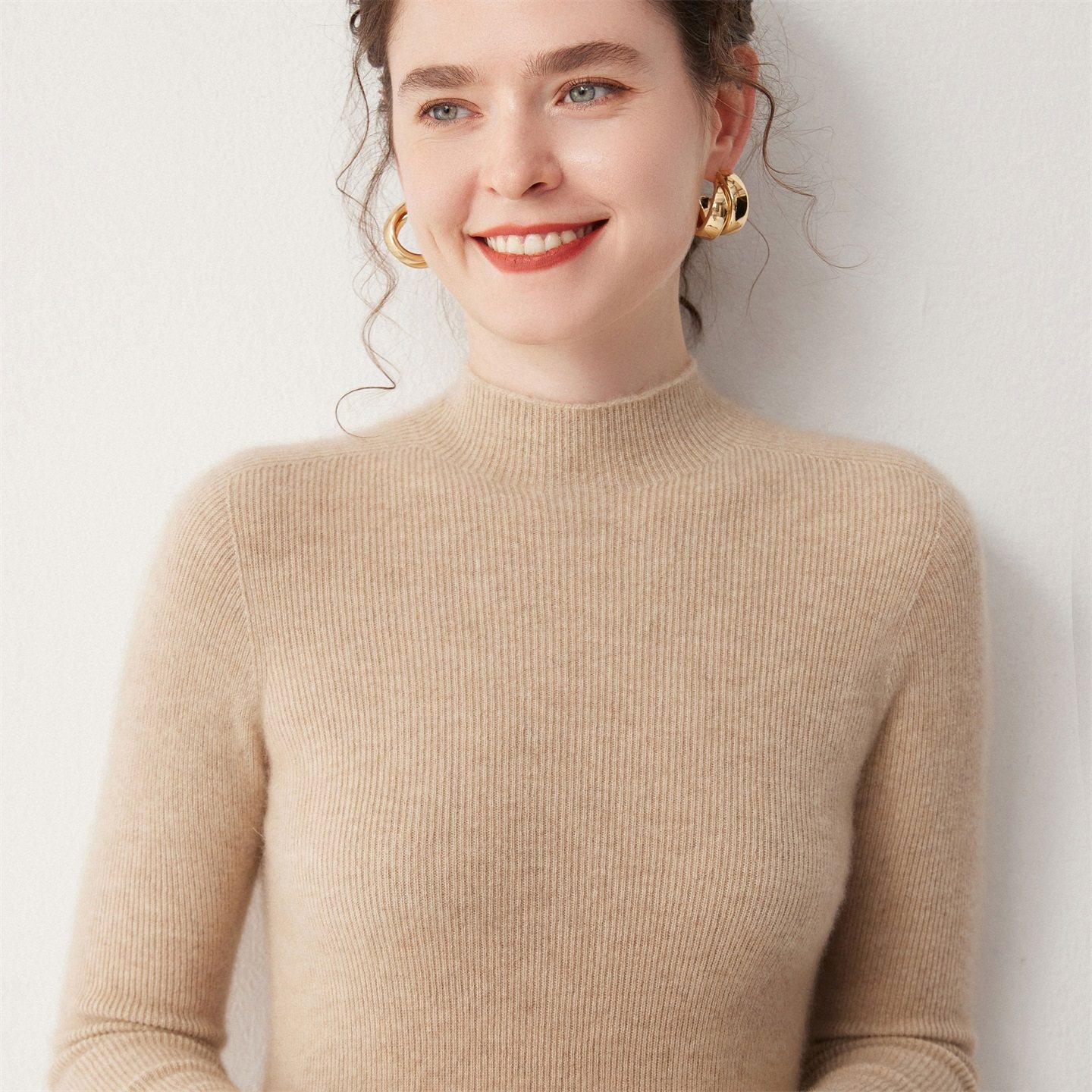 秋冬半高领羊绒衫女短款修身100纯山羊绒紧身内搭毛衣套头打底衫,淘宝优惠券,粉丝福利购,淘宝优惠卷