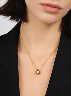 Clau Cris新品简约个性小金豆项链水滴型潮流气质吊坠设计锁骨链