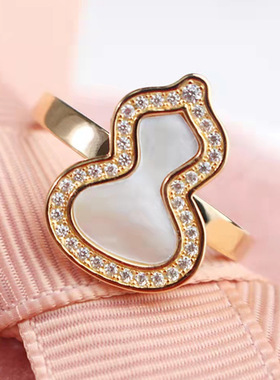 福禄红玛瑙葫芦戒指女情侣满钻