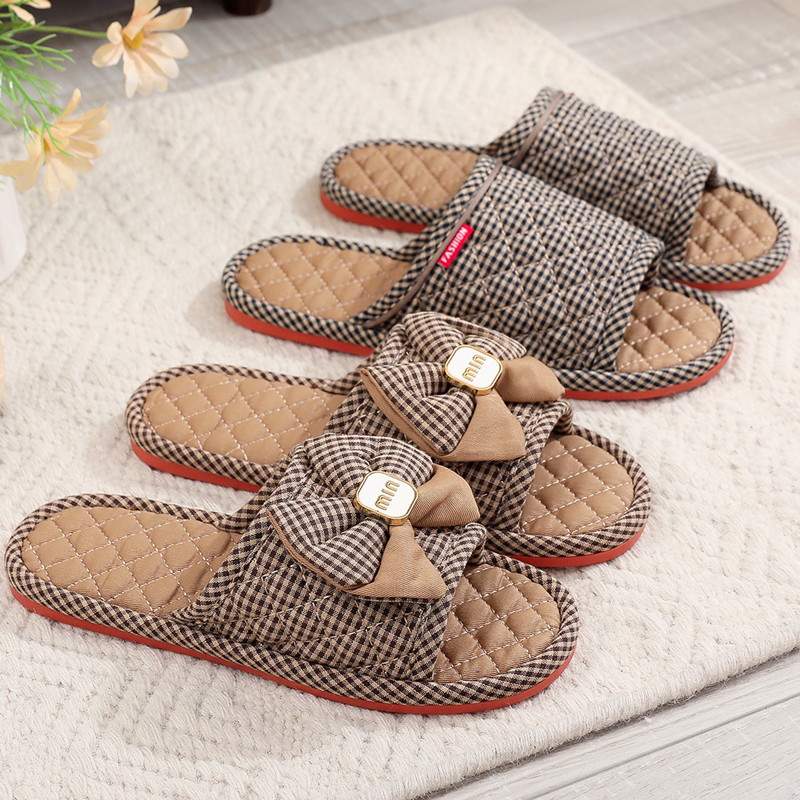 新款蝴蝶结女室内布艺加厚牛筋底布底情侣家居防滑男软底四季拖鞋,淘宝优惠券,粉丝福利购,淘宝优惠卷