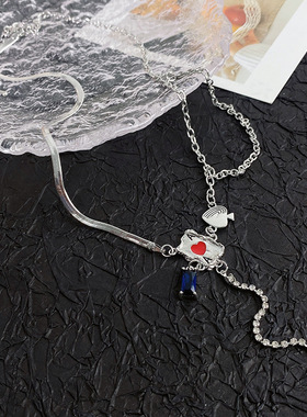 原创个性红桃A扑克牌项链小众设计拼接颈链百搭高级感流苏锁骨链