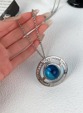 AU立体土星吊坠项链小众设计