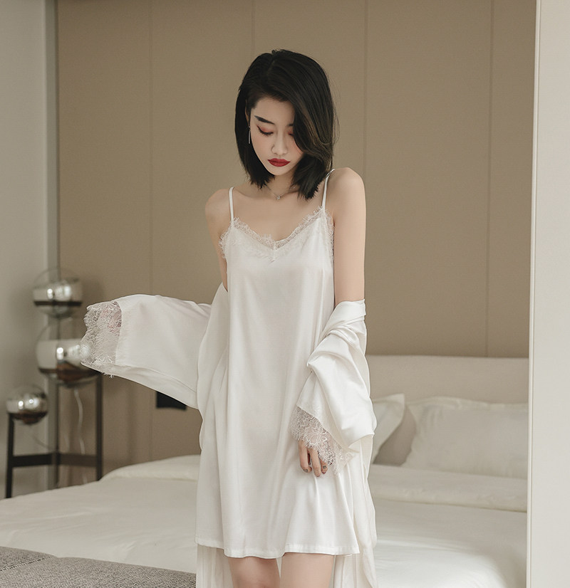 2022春秋季冰丝性感蕾丝吊带感睡裙 碧绒睡裙