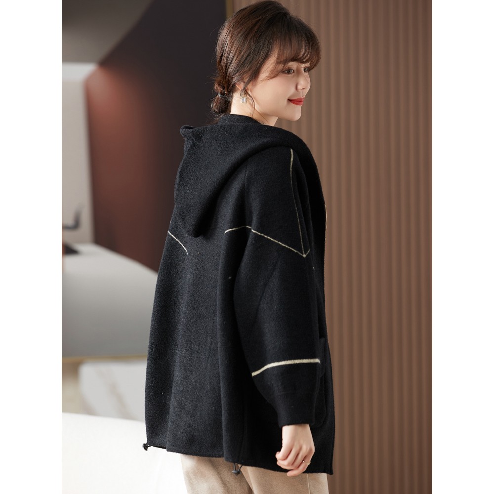 喜卉妈妈春秋外套时尚连帽拉炼毛衣开衫2025新款中老年女针织上衣 - 图0