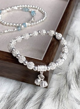 S999足银圆珠手链女新中式小众设计感手环银手工个性百搭手饰批发