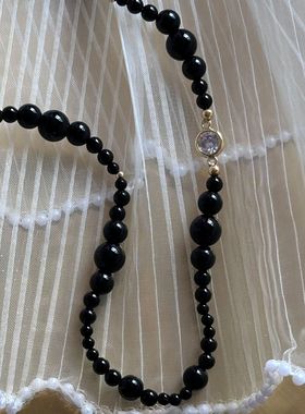 黑玛瑙尖晶串珠项链轻奢小众复古宫廷颈链锁骨链女高级感choker夏