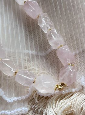 天然不规则水晶项链马达加斯加粉晶锁骨链女夏简单时尚颈链配饰