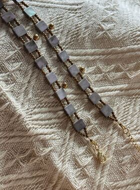 复古风紫色大理石感度假风choker不掉色锁骨链