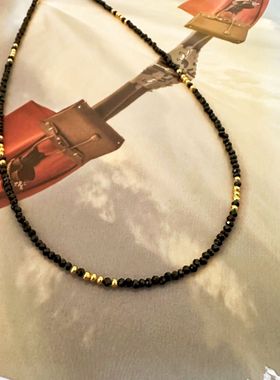 新款黑晶尖石串珠纯银复古项链女锁骨链高级感轻奢小众锁骨链颈链