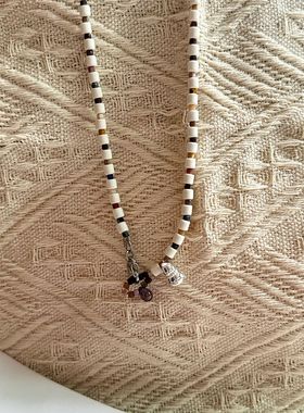 不掉色 复古隔珠百搭气质天然石小众设计项链锁骨链