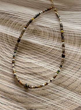 火山漫步系列【芝麻彗星】天然石串珠项链女斑点石简约颈带